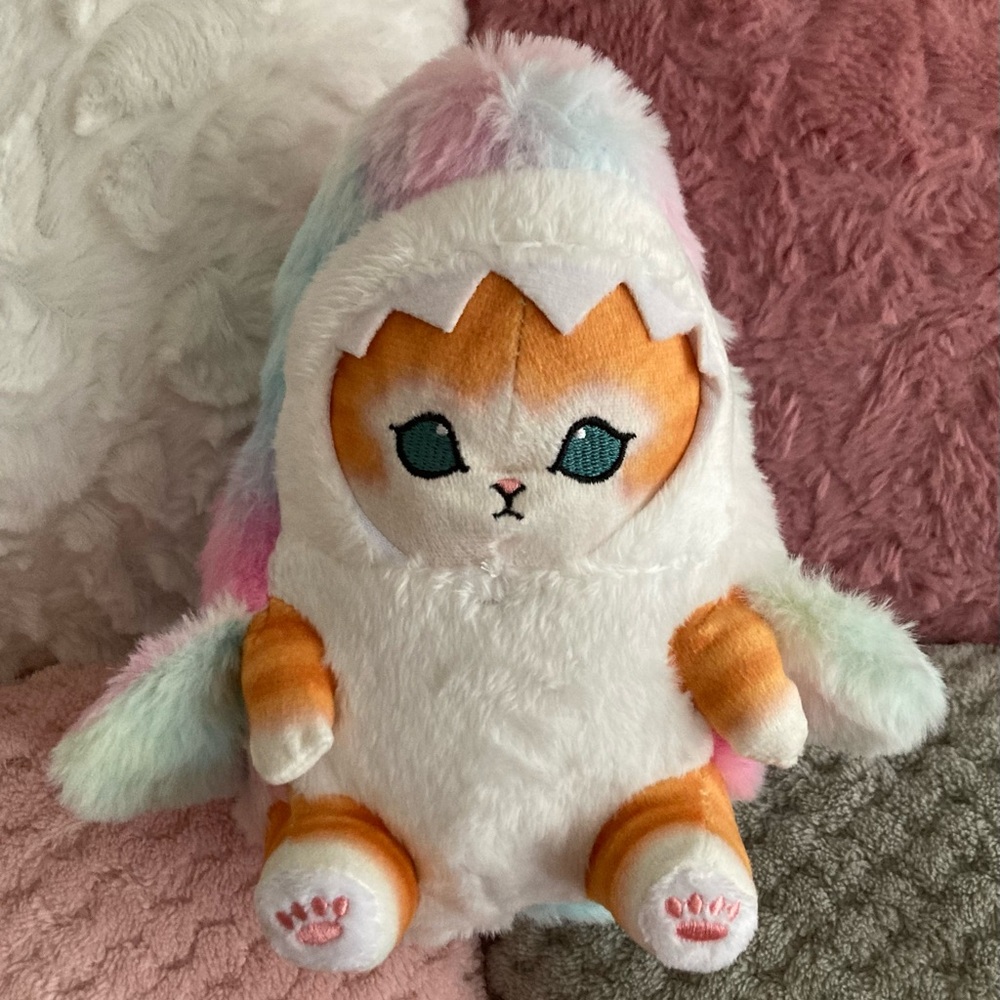 🦈🐱21cm NWOT Orange Mofusand Cat in White Shark Costume Soft Plush Doll Stuff Toy